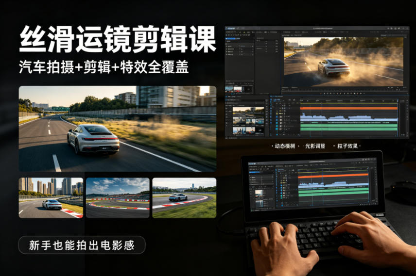 大叔丝滑运镜剪辑课，汽车拍摄+剪辑+特效全覆盖，新手也能拍出电影感-366资源网