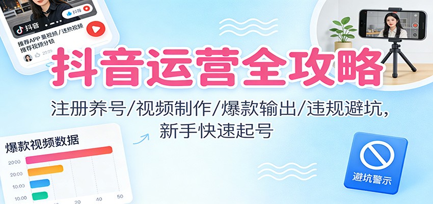 抖音运营全攻略:注册养号/视频制作/爆款输出/违规避坑,新手快速起号-366资源网