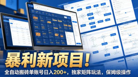 暴利新项目！全自动搬砖单账号日入200+，独家矩阵玩法，保姆级操作【揭秘】-366资源网