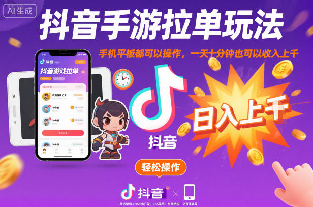 抖音手游拉单玩法,手机平板都可以操作,一天十分钟也可以收入上K【揭秘】-366资源网