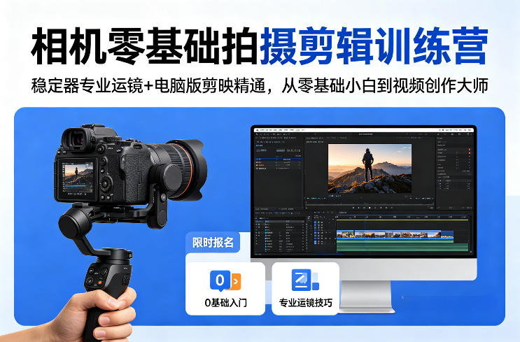 相机零基础拍摄剪辑训练营：稳定器专业运镜+电脑版剪映精通，从零基础小白到视频创作大师-366资源网