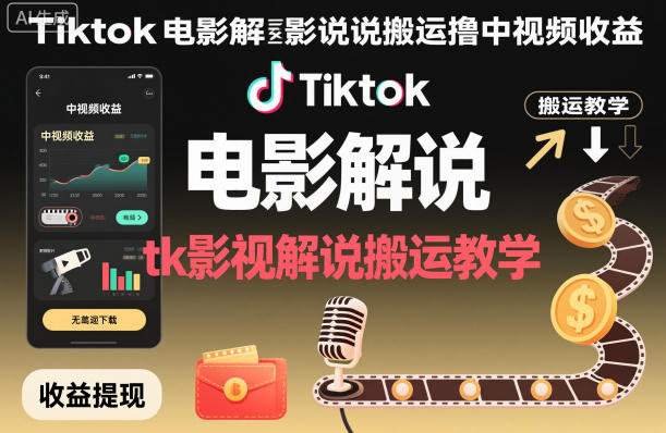 Tiktok电影解说搬运撸中视频收益,tk影视解说搬运教学-366资源网